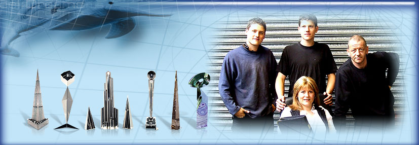 The Steel Dreams team (left to right; Carl, Kelvin, Roz and Michael Stott) and work examples image